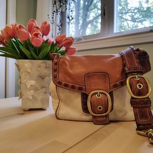Vintage Coach Bag Cream Canvas And  Leather Shoulder Bag